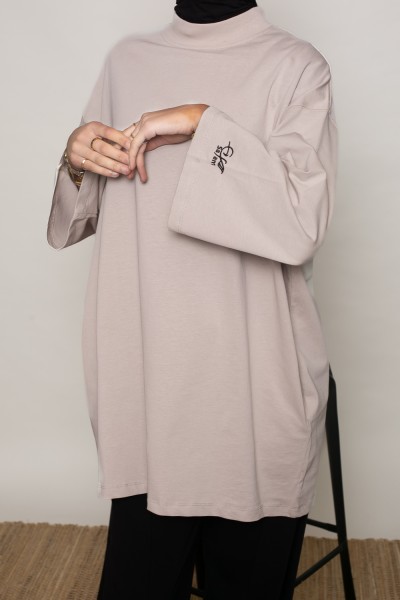 Maxi light taupe wide-sleeved t-shirt Salam