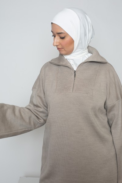 Ensemble tricot pull zip taupe
