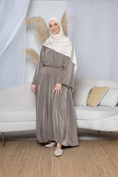 Chocolate satin dress with wide sleeves