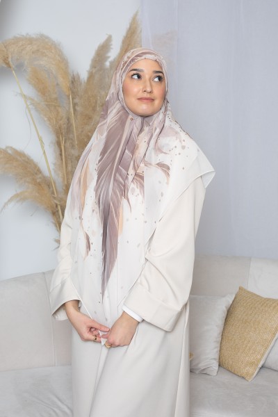 Hijab imprimé carré plumetis taupe