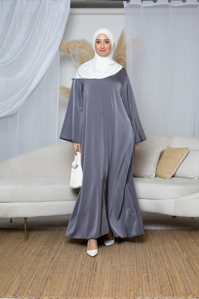Dark gray satin dress with wide sleeves