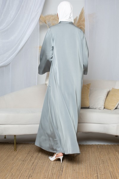 Light gray satin dress with wide sleeves