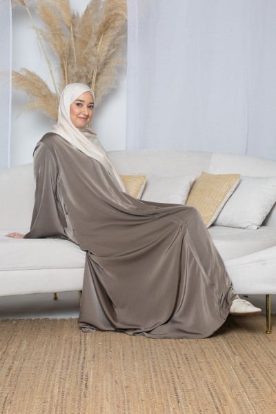 Chocolate satin dress with wide sleeves