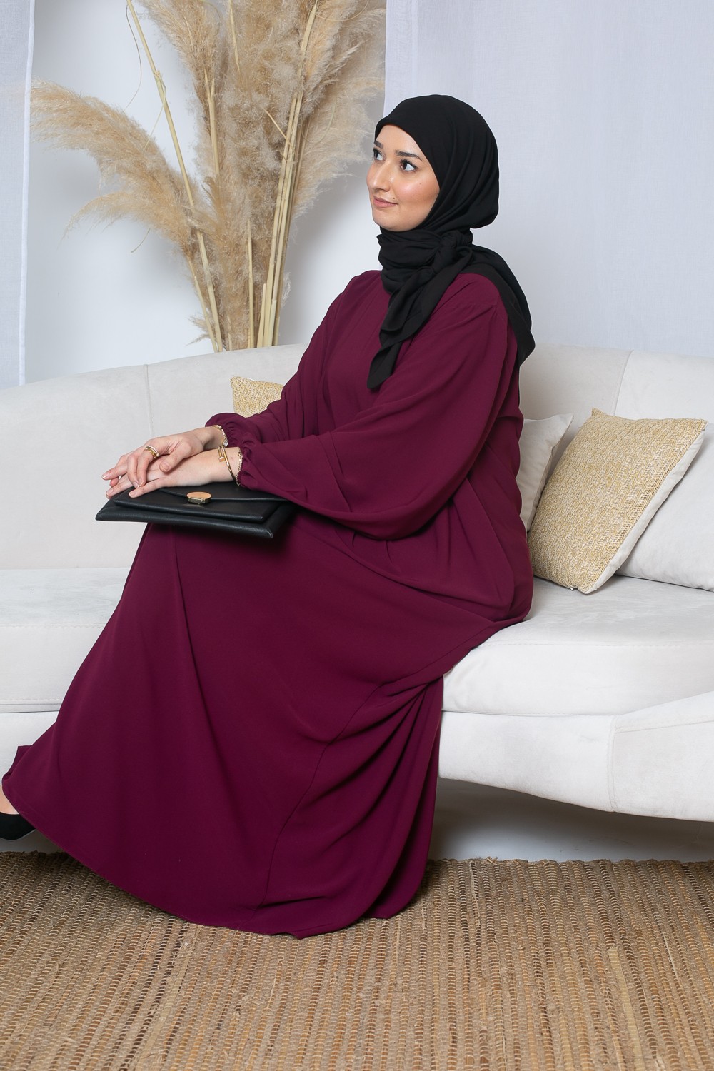 Robe légère manche ballon pour femme musulmane