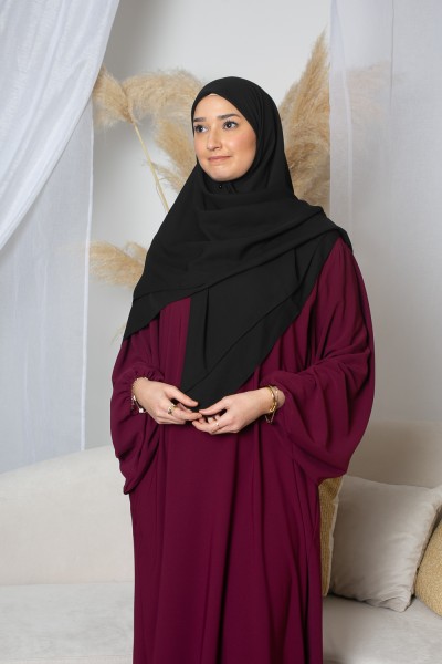 Hijab carré maxi noir mousseline pour femme