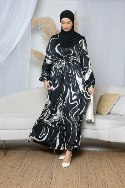 Black printed flared dress