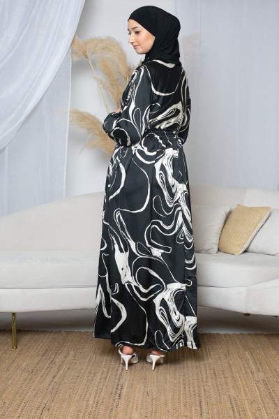 Schwarzes, bedrucktes, ausgestelltes Kleid