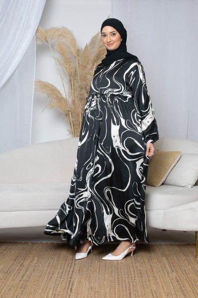 Black printed flared dress