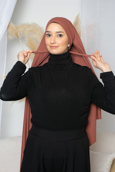 Soft luxury jersey hijab ready to tie brown brick