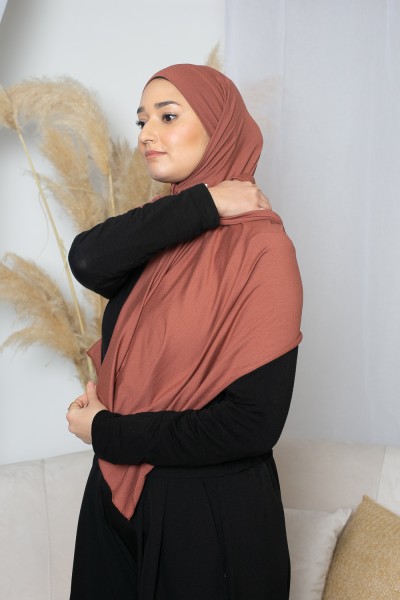 Soft luxury jersey hijab ready to tie brown brick