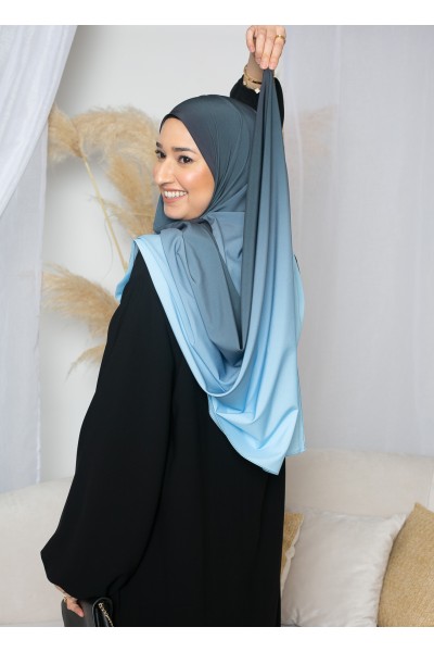 Hijab dégradé bleu et gris