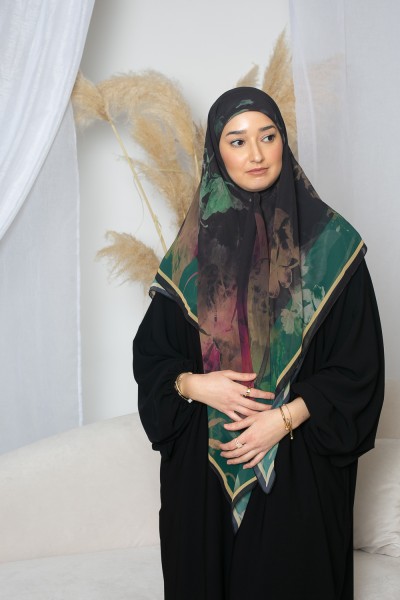 Black and green square printed hijab