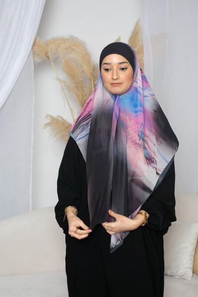 Hijab imprimé carré sun flower fushia