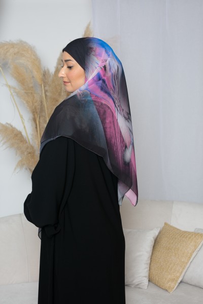 Sun flower fuchsia square printed hijab