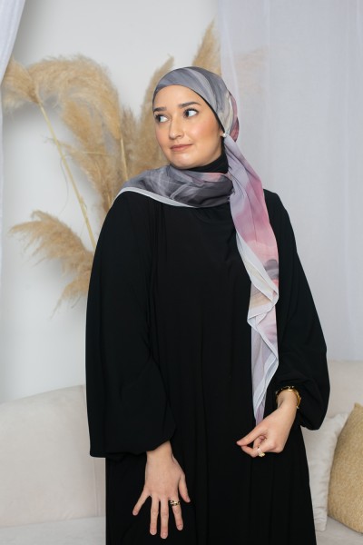 Hijab imprimé carré flame rose et noir