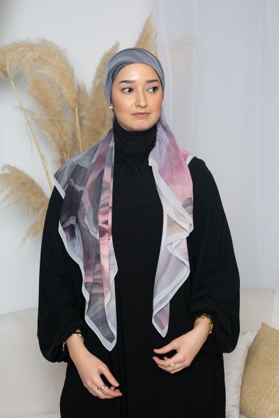 Hijab imprimé carré flame rose et noir