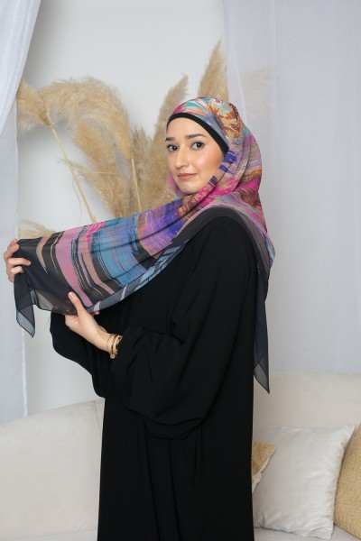 Hijab imprimé carré vortex fushcia