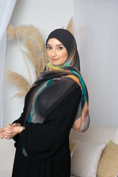 Sonnenblumengrüner, quadratisch bedruckter Hijab