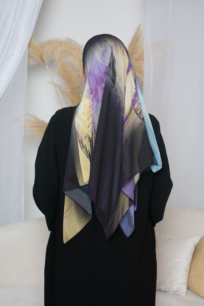Square printed hijab sun flower purple