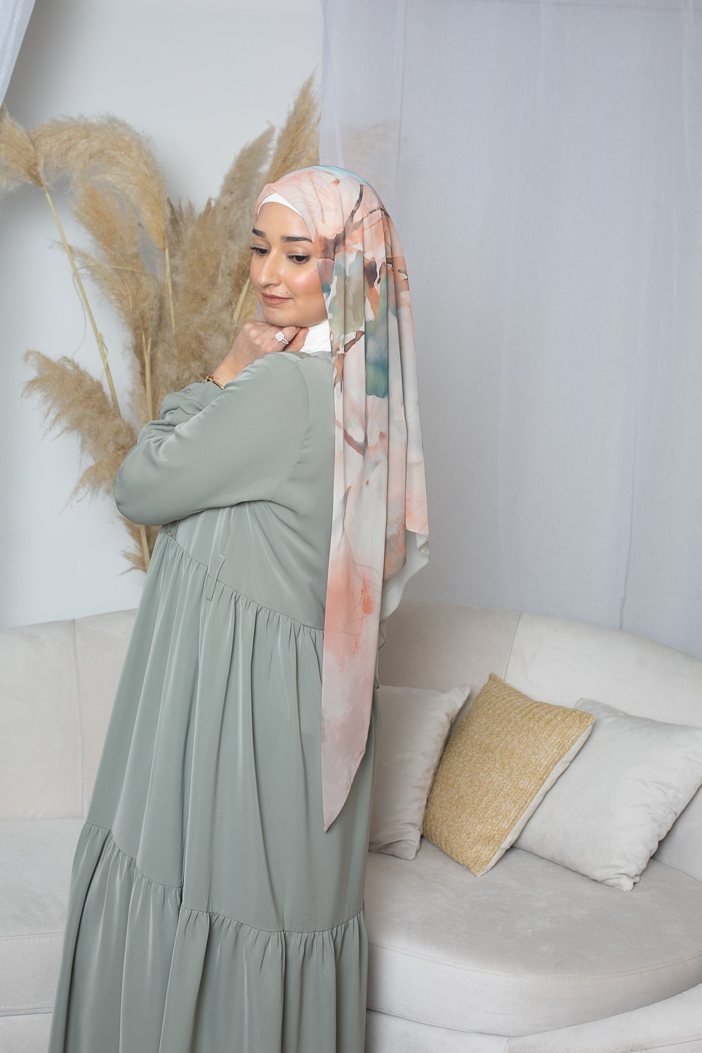 Spring square printed hijab