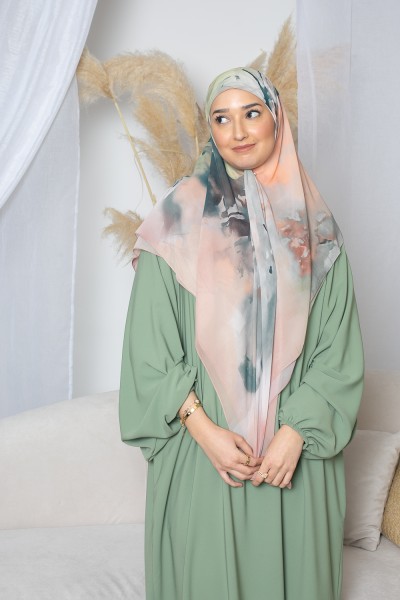Hijab estampado cuadros verde y nude