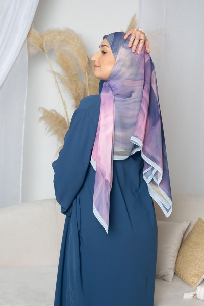 Hijab printed square flame blue pink