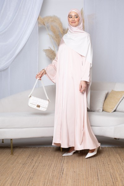 Powder pink satin dress with wide sleeves