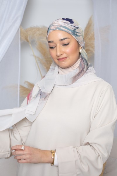 Hijab imprimé carré Vortex crème