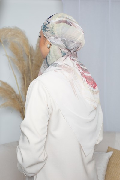 Hijab crema Vortex con estampado cuadrado