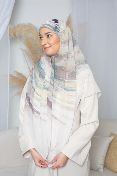 Cremefarbener Vortex-Hijab mit quadratischem Aufdruck