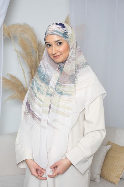 Hijab crema Vortex con estampado cuadrado