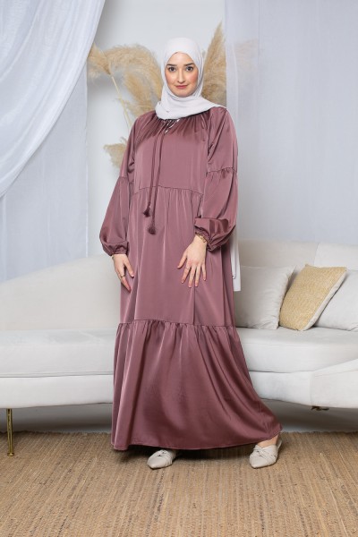 Braunes, ziegelsteinfarbenes Bohemian-Kleid aus Satin