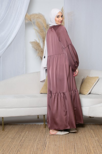 Braunes, ziegelsteinfarbenes Bohemian-Kleid aus Satin