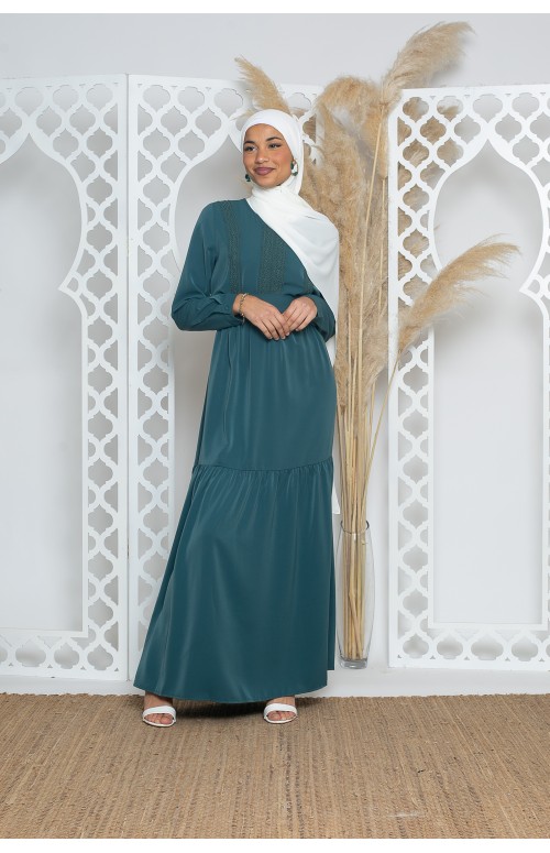 Robe longue bohème avec zip. Boutique moderne pour femme musulmane.