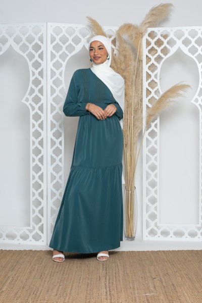 Robe longue bohème avec zip. Boutique moderne pour femme musulmane.