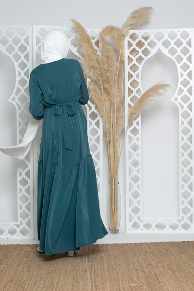 Dunkelgrünes Bohemian-Kleid mit Reißverschluss