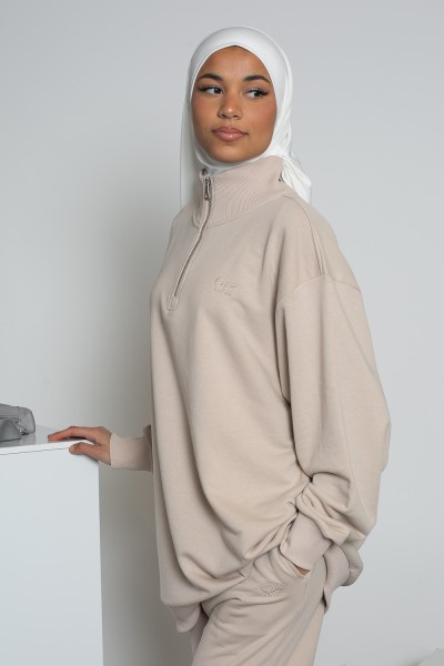 Salam-Sweatshirt mit Reißverschluss in hellem Taupe