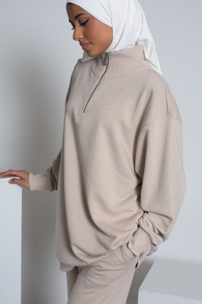 Salam-Sweatshirt mit Reißverschluss in hellem Taupe