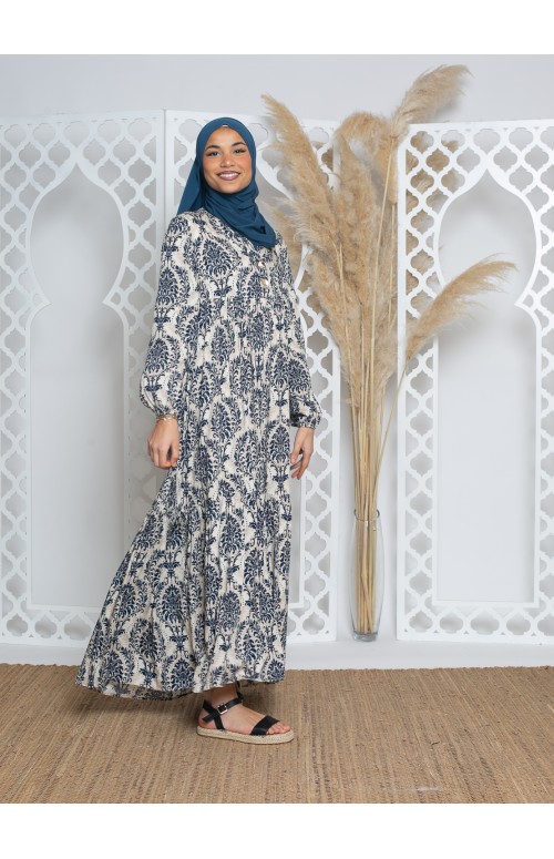 Robe bohème en viscose avec imprimé. Collection printemps été pour femme musulmane.