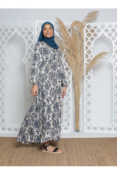 Robe bohème en viscose avec imprimé. Collection printemps été pour femme musulmane.