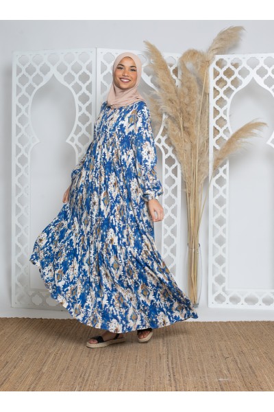 Blue printed viscose bohemian dress
