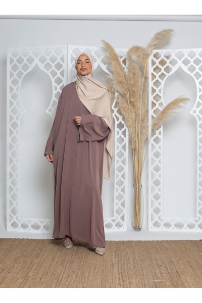 Wide abaya with pink taupe trim