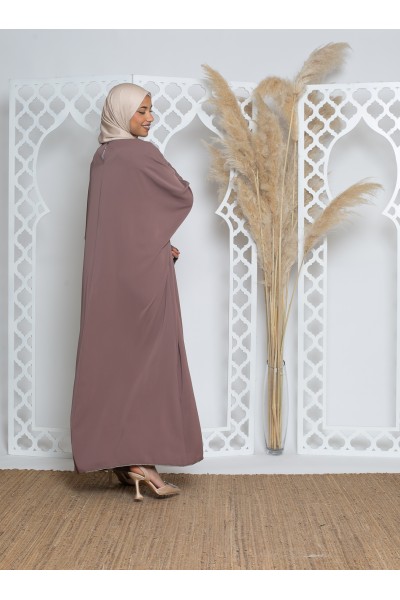 Abaya large avec liseré taupe rosé