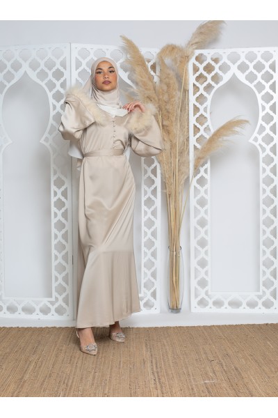 Beige luxery flared feather dress