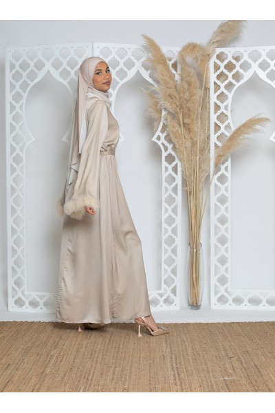 Beige luxery flared feather dress