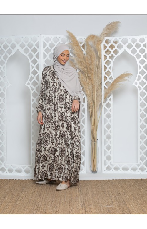Robe bohème viscose imprimé collection printemps été. Boutique prêt à porter pour femme musulmane.