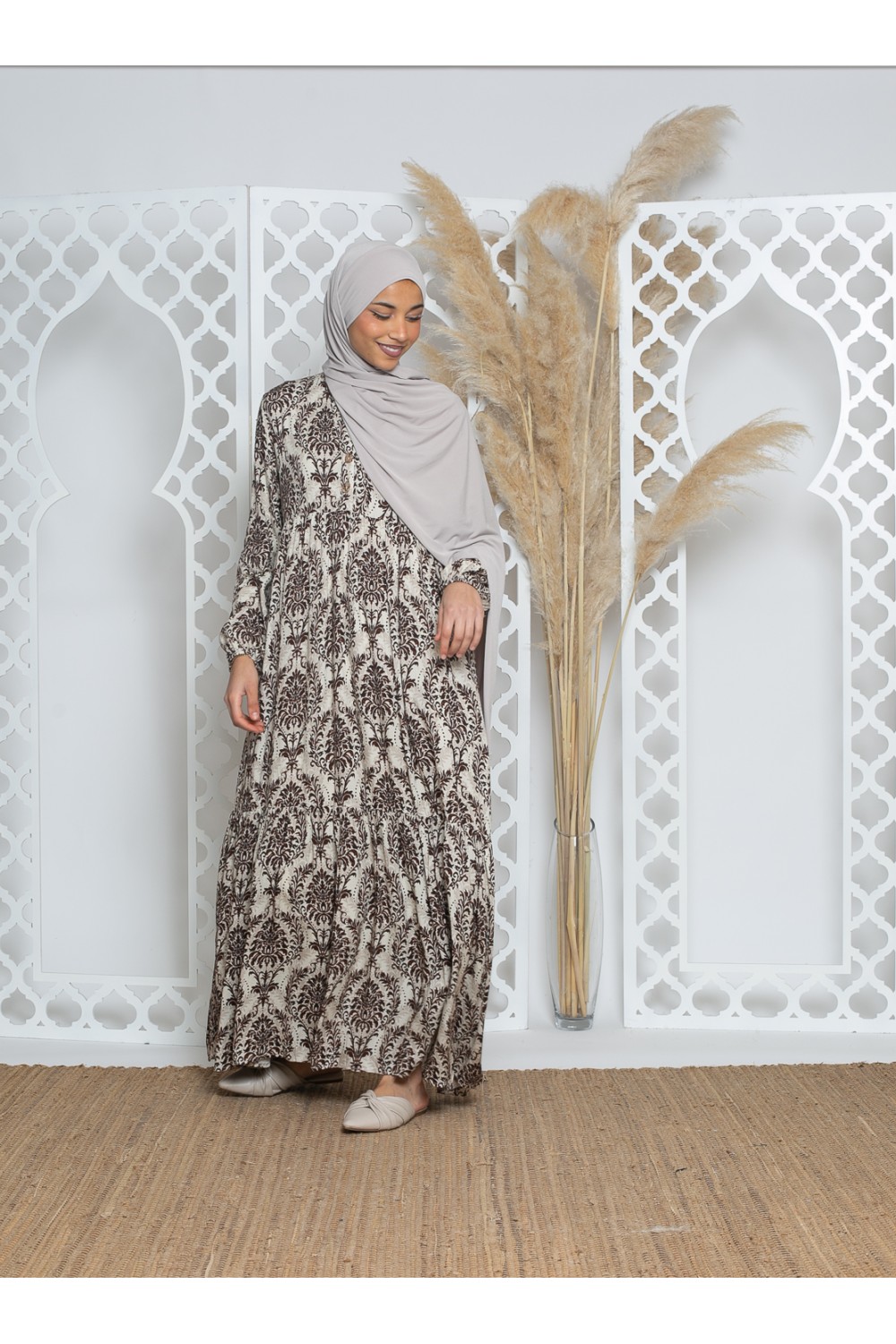 Robe bohème viscose imprimé collection printemps été. Boutique prêt à porter pour femme musulmane.