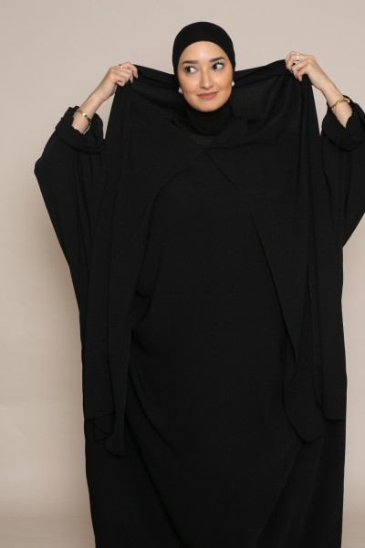 Schwarze Abaya mit integriertem Schleier
