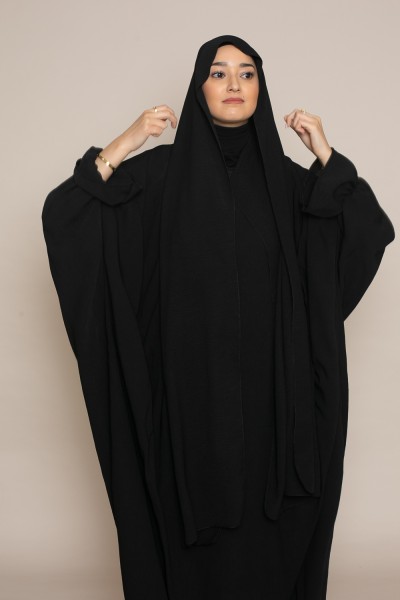 Black integrated veil abaya