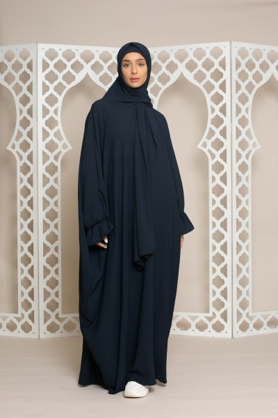 Abaya con velo integrado azul oscuro